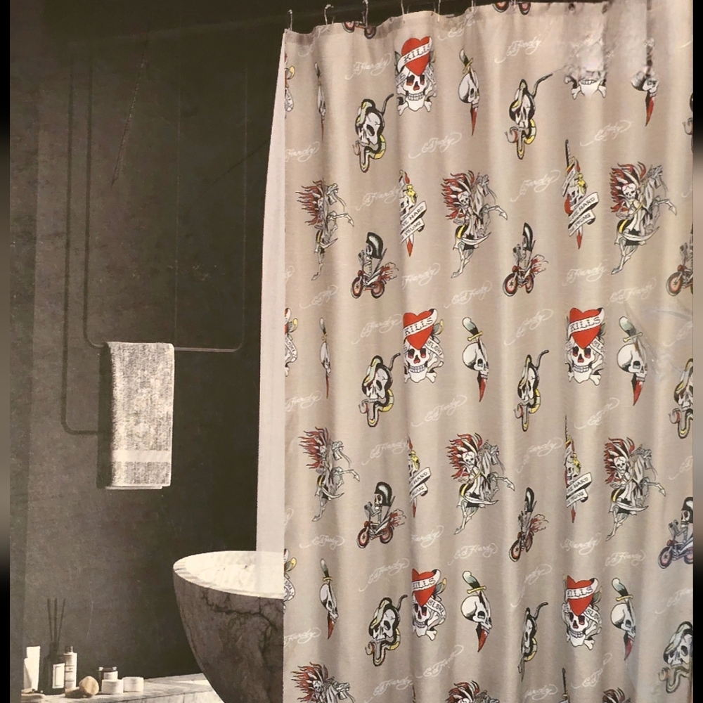 ❤️‍🔥 Ed Hardy Love Kills Slowly Shower Curtain Set 14 Pieces